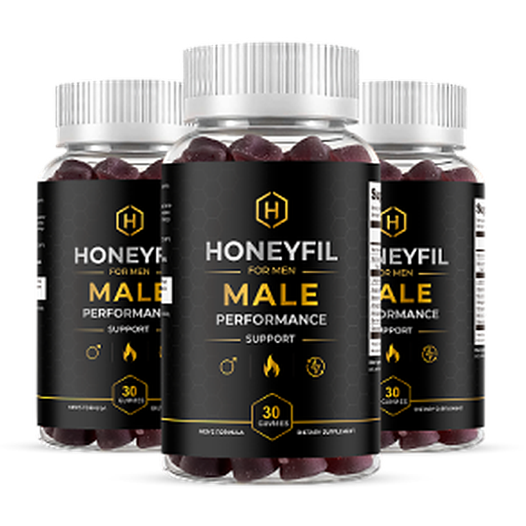 Three Honeyfil men&rsquo;s vitality gummy bottles